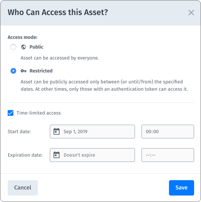 Access control settings dialog box