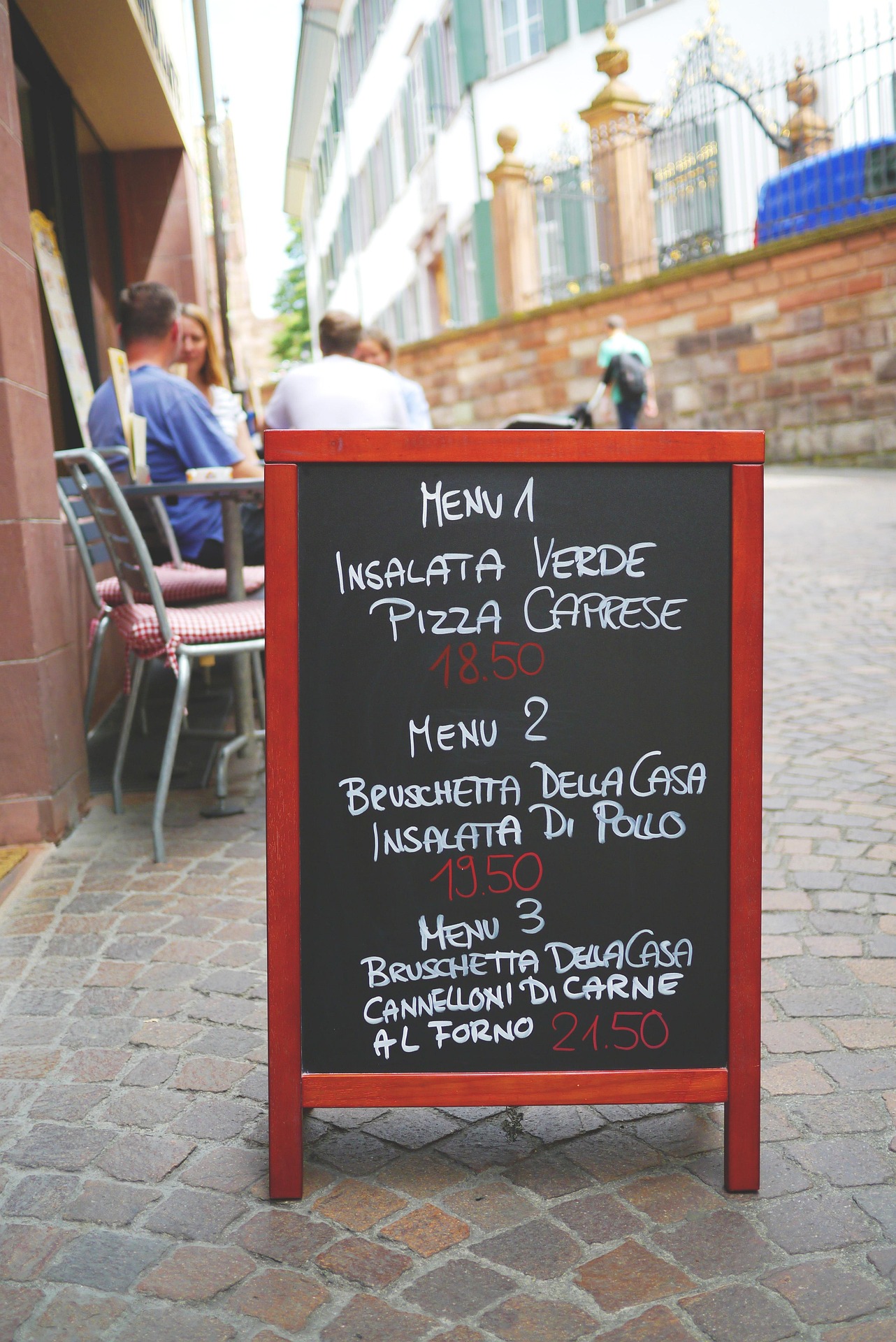 Italian restaurant menu showing three menu options with prices.