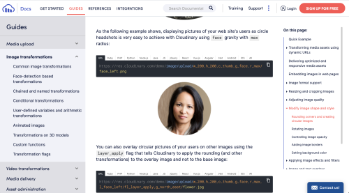 Screen capture of the Cloudinary website