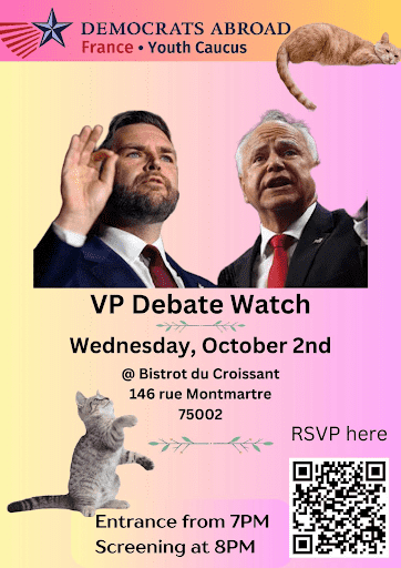 event location and time, picture of two VP candidates, cats