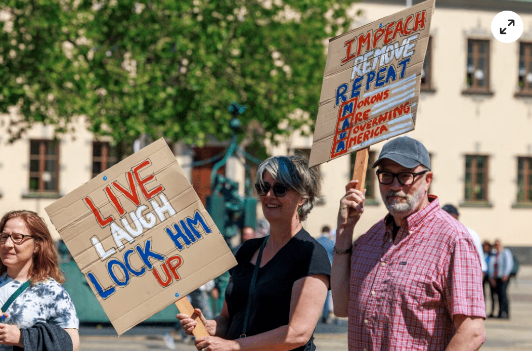 Protesters marching with the recent Labor Day protest held by Americans in Malmö.