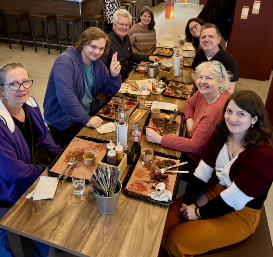 Democrats Abroad Sweden members gather for Thanksgiving dinner.