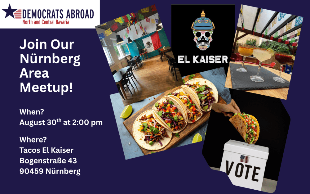 banner image:  Join Our Nürnberg Area Meetup!  Aug. 30th at 2pm at Tacos El Kaiser, Bogenstr. 43 90459 Nuernberg