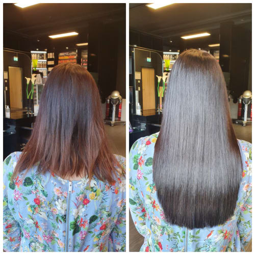 Frisuren-Bild von Daniela Stein auf hairinspo: frau, kopfhaar, glatt, lang, mittelscheitel, Haarverlängerung, einfarbig, haarfarbe, dunkelbraun