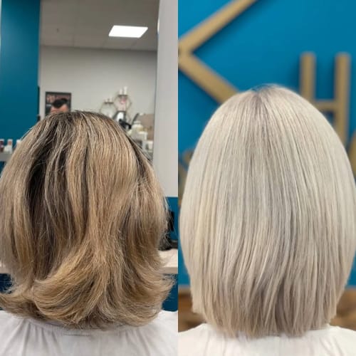 Frisuren-Bild von Classic Hair im EDU-Center auf hairinspo: frau, kopfhaar, glatt, schulterlang, haarglättung, einfarbig, blondierung, weiss