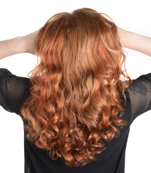 Frisuren-Bild von Rebecca von Allmen auf hairinspo: frau, kopfhaar, glatt, lang, locken, mehrfarbig, mêches, kupfer