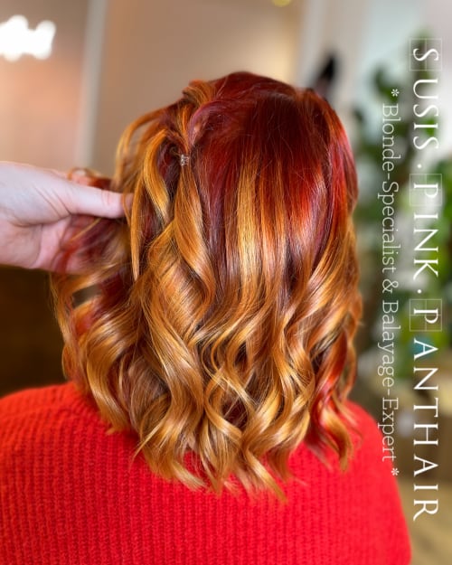 Frisuren-Bild von Susi Frey auf hairinspo: frau, kopfhaar, glatt, schulterlang, flechtfrisur, beachwaves, mehrfarbig, haarfarbe, tönung, rot, mahagonie, orange