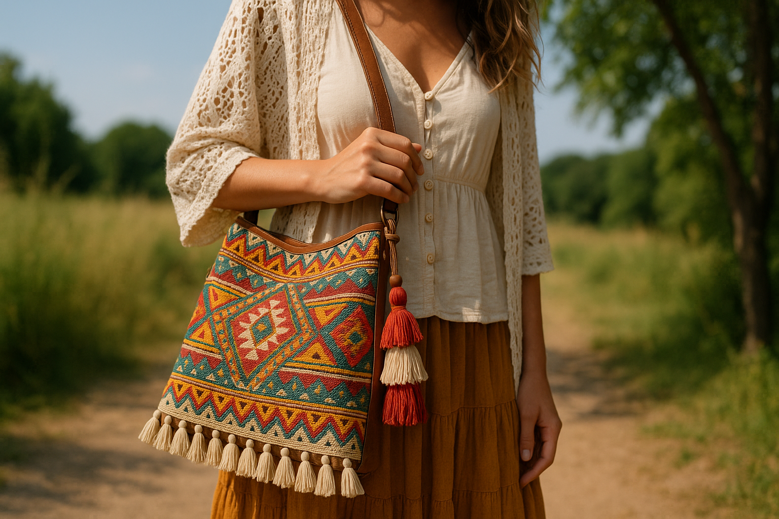 Sac à main bohème en raphia naturel avec broderies colorées pour un style authentique et estival