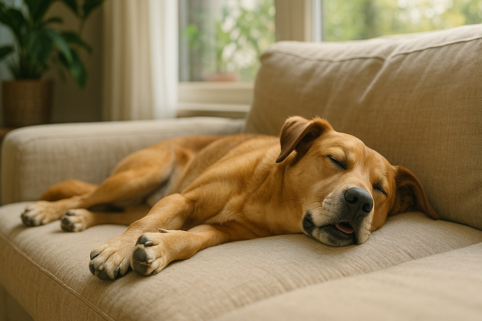 Chien qui soupire en dormant dans un panier confortable - possible signe de relaxation