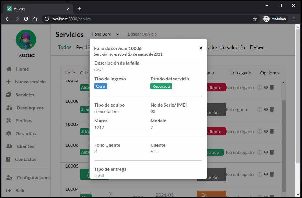Sistema web Vazztec image 3