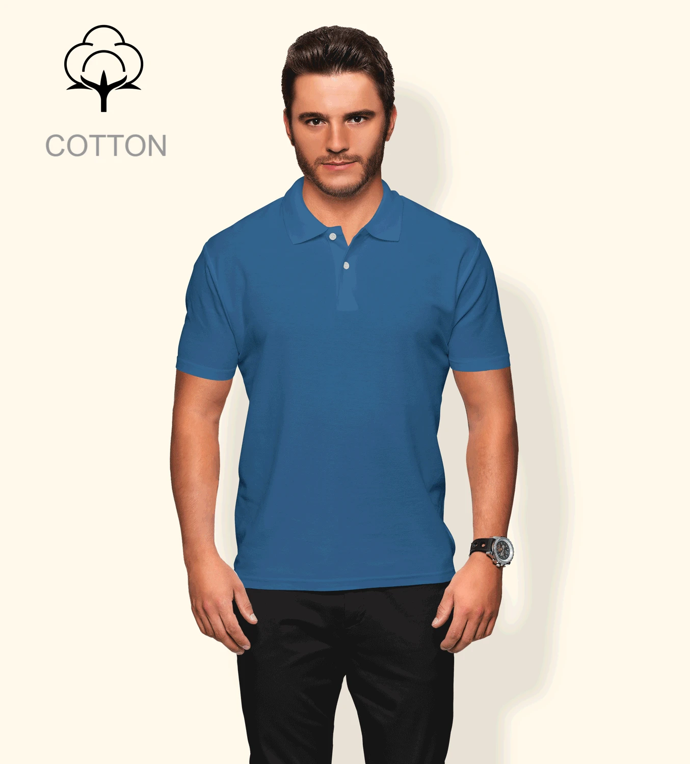 Cotton Polo T-Shirt - Navy Blue Plain