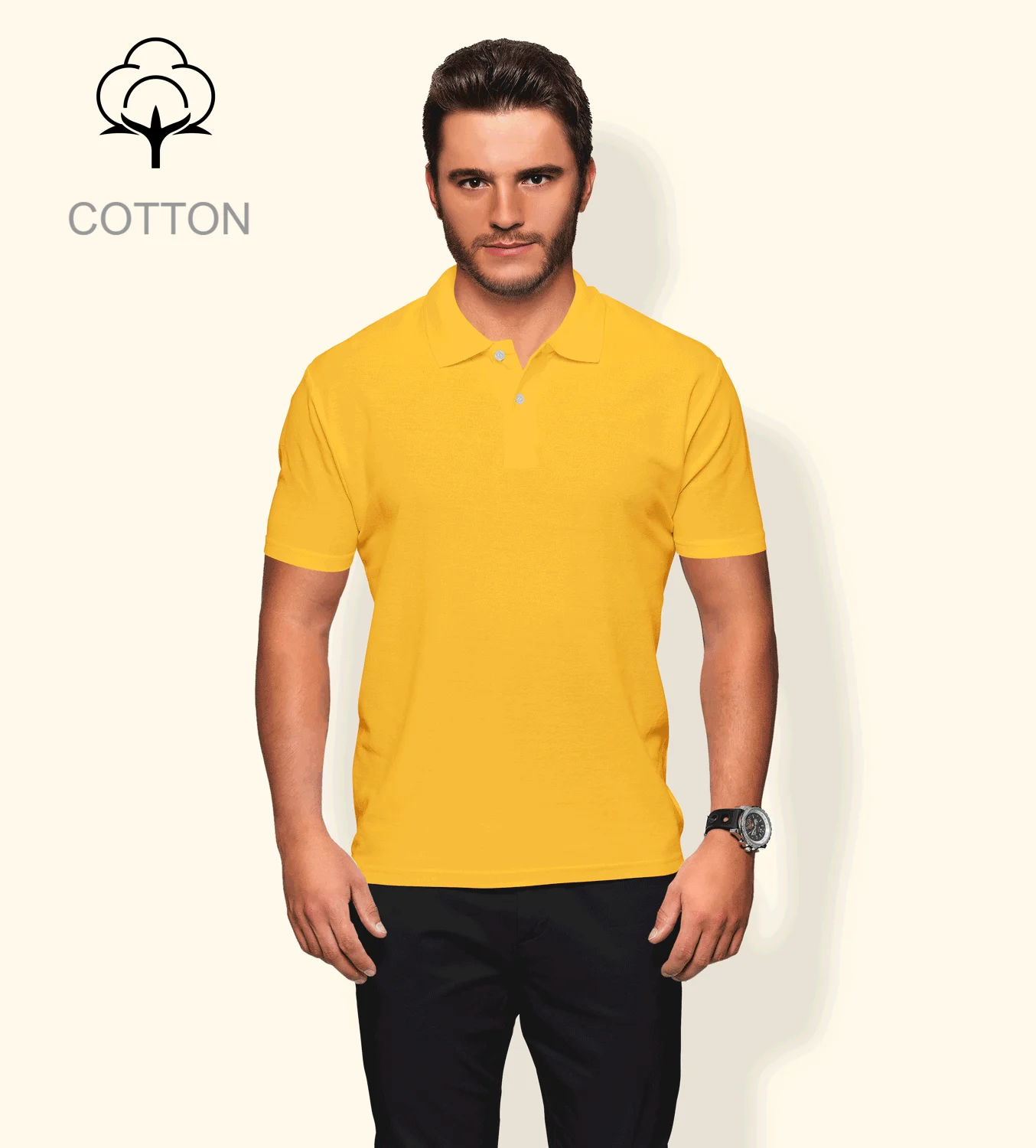 Cotton Polo T-Shirt - Saffron Plain