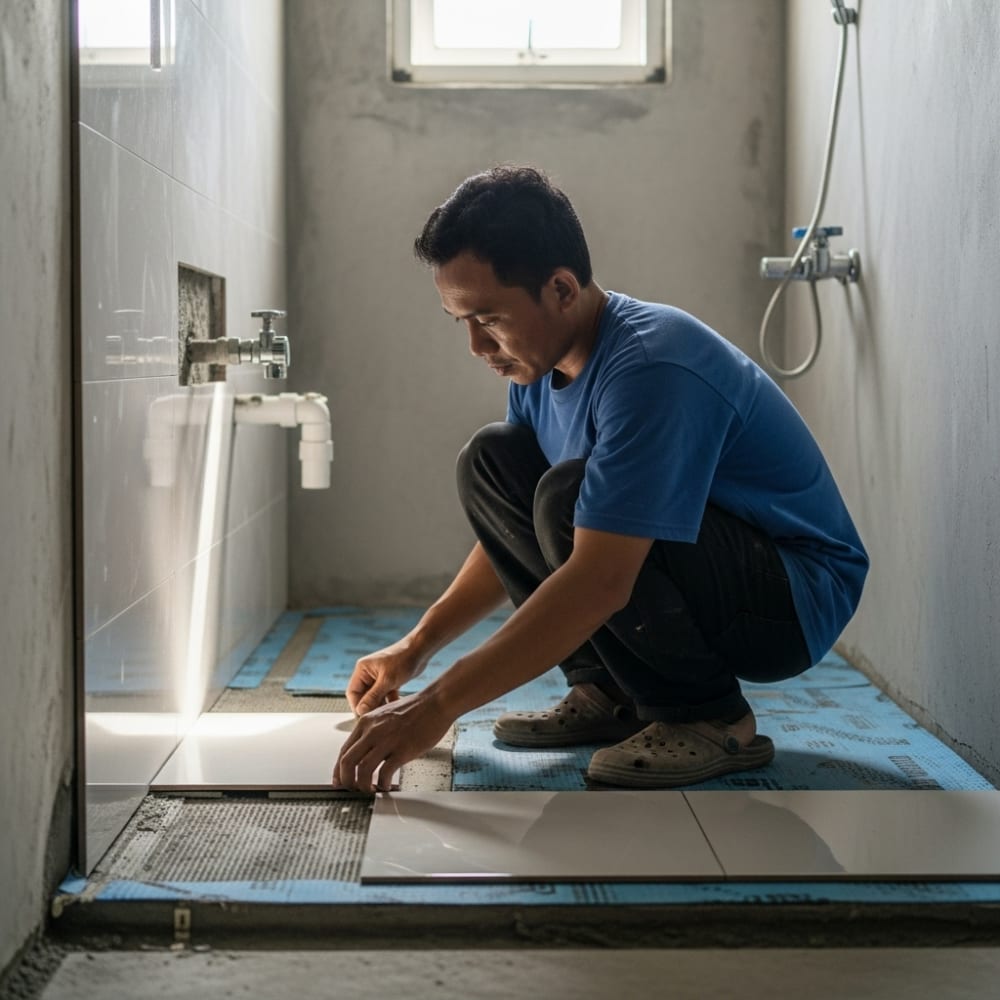 tim tukang keramik profesional bekerja