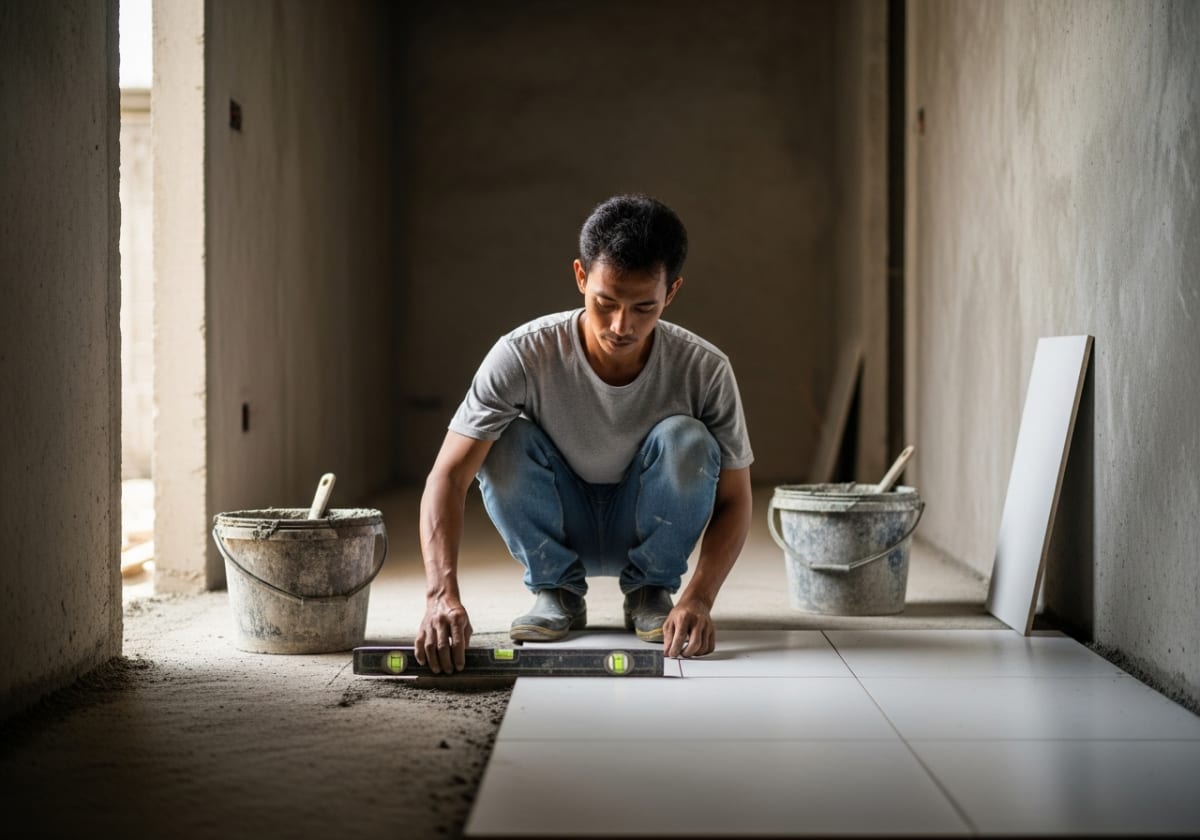 hasil pasang keramik lantai rapi jakarta