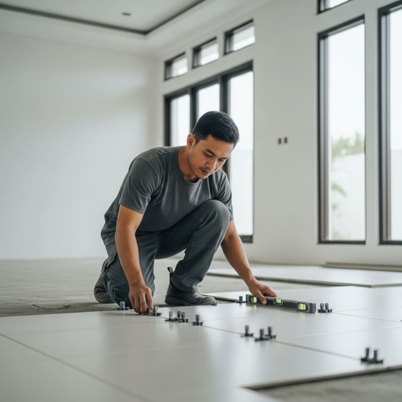 keramik teras rumah bekasi rapi