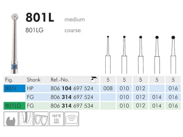 Professionele diamantboren voor tandartsen 801 L diamantinstrument img