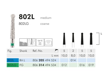 Fraises dentaires diamantées 802 L instrument diamanté img