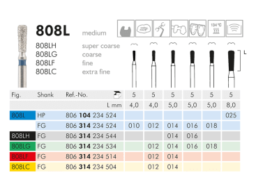 Fraises dentaires diamantées 808 L instrument diamanté img