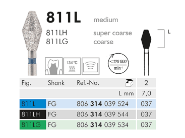 Fraises dentaires diamantées 811 L instrument diamanté img