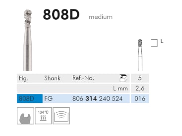 Fraises dentaires diamantées 808 D FG 016 instrument diamanté img