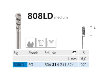 Fraises dentaires diamantées 808 LD FG 021 instrument diamanté CE img