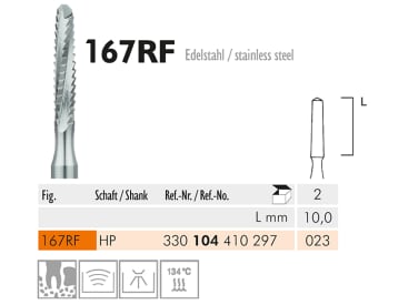 Fraises en acier 167 RF HP 023 instrument en acier inoxydable chirurgical img