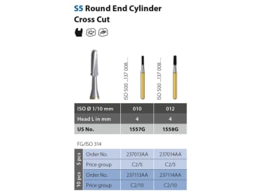 Klinische Dentale Hardmetaalboren Diatech Speedster S5 Round End Cylinder Cross Cut FG 12 hardmetaalboor img