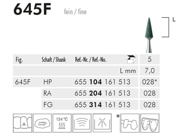 Polijstpunten voor tandheelkundige procedures 645 F slijppunt (green, fine) img