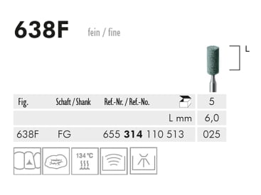 Pointes de polissage dentaire 638 F FG abrasif (green, fine) img