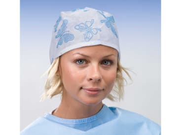 Equipement de protection individuelle et vêtements chirurgicaux Surgical cap with fixed laces (with printing) White img