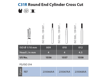 Klinische Dentale Hardmetaalboren Diatech C31R Round End Cylinder Cross Cut img