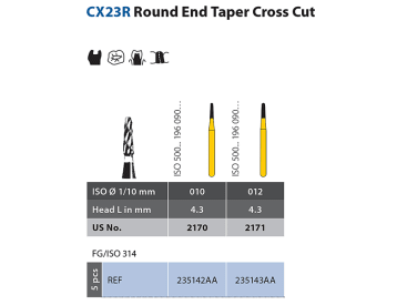 Klinische Dentale Hardmetaalboren Diatech CX23R Round End Taper Cross Cut FG 012 img