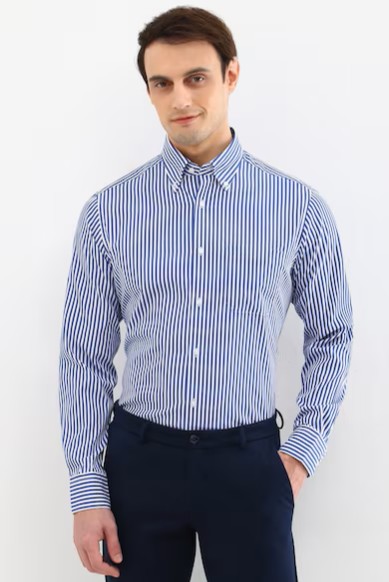 Men Regular Fit Striped Full Sleeves Formal Shirt