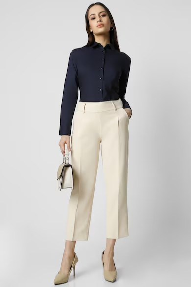 Women Navy Solid Long Sleeves Formal Shirt - Image 3