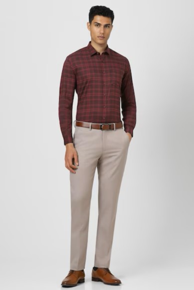 Men Maroon Slim Fit Check Full Sleeves Formal Shirt - Image 2