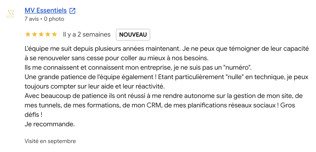 Avis client Mélissa