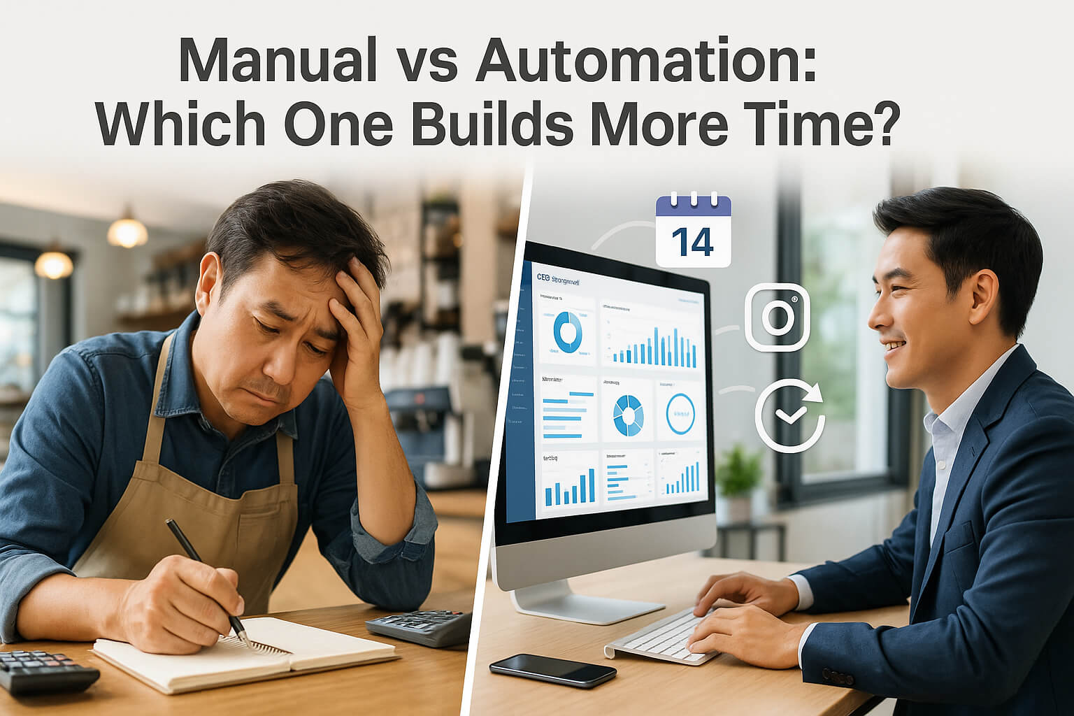 Small business owner saving time with automation