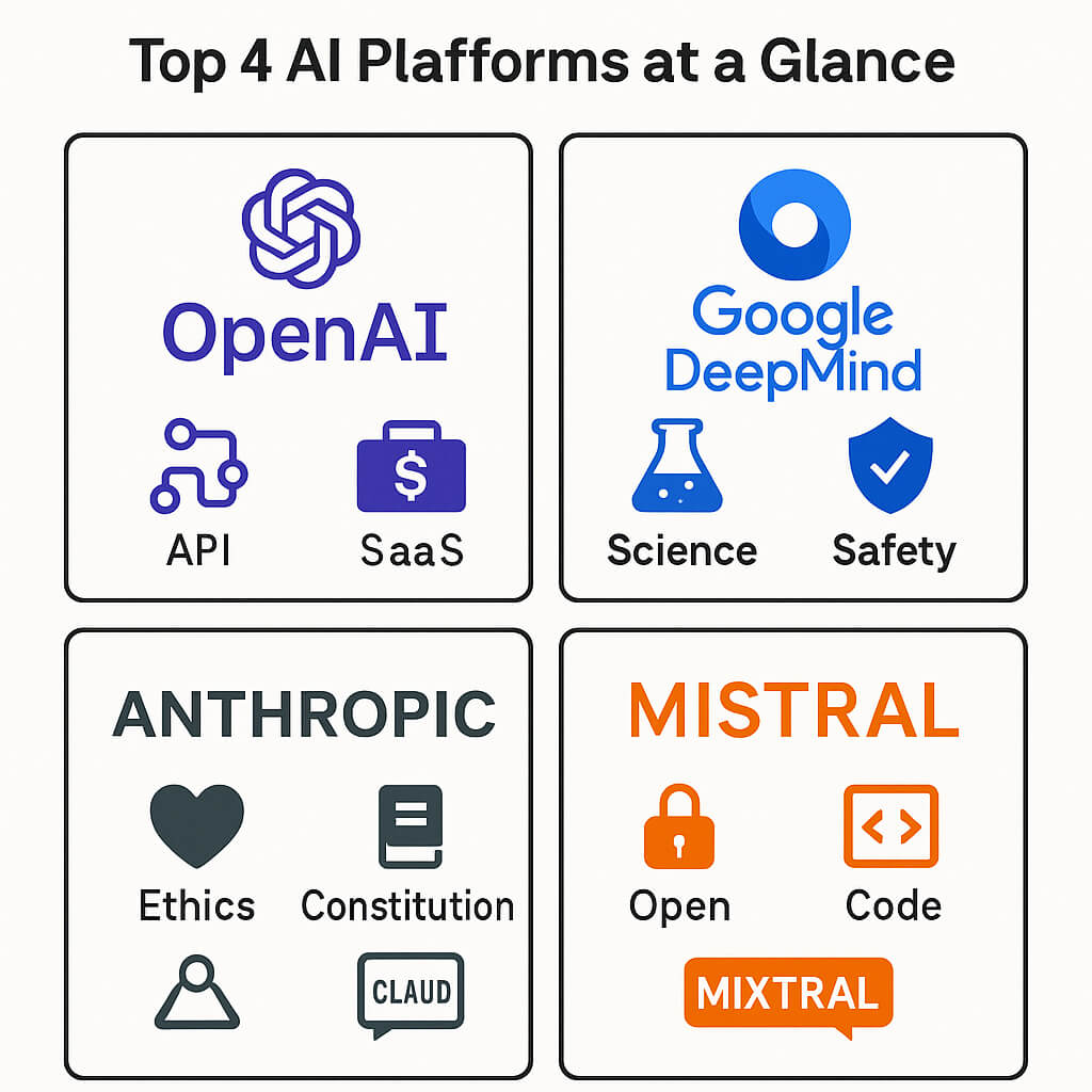 OpenAI, Google, Anthropic, Mistral 플랫폼 전략 비교표