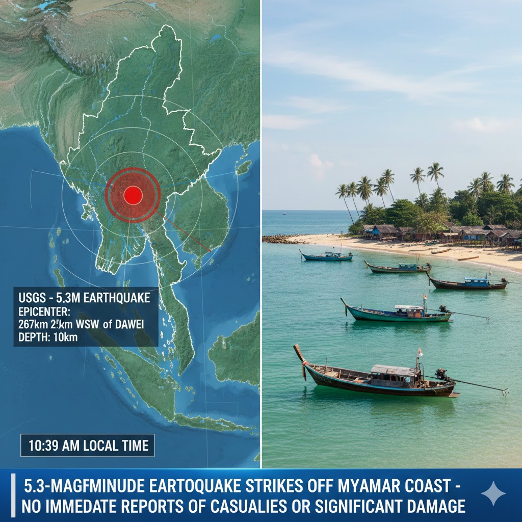 5.3-Magnitude Earthquake Strikes Off Myanmar Coast