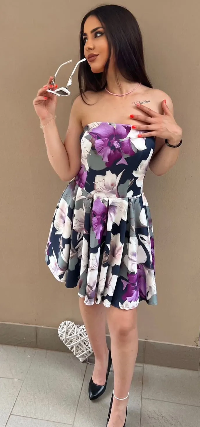 Рокля Ameli - отлетен мек неопрен с цветя - Рокли Мари-Крис