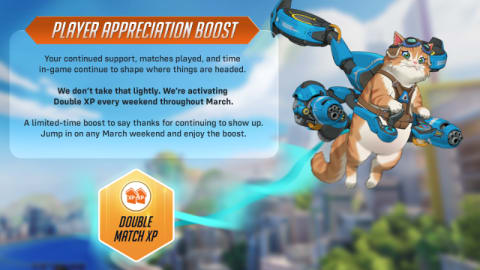 Overwatch Player Appreciation Boost: March 2026 2XP Schedule