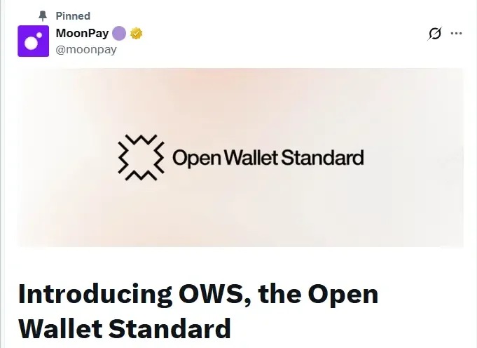MoonPay X post introducing Open Wallet Standard for AI crypto wallet framework
