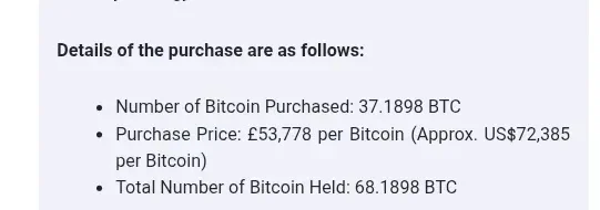 Details of Stack BTC recent Bitcoin purchase.

Source: Investigate.co.uk