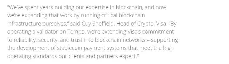 Visa official announcement on the launch of its validator node.

Source: Visa 