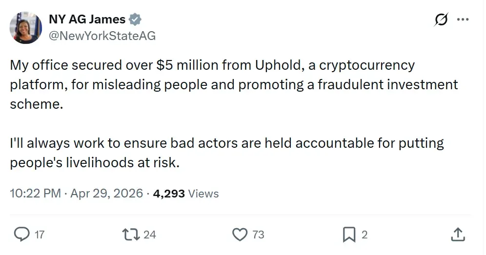 New York Secures $5 Million From Uphold