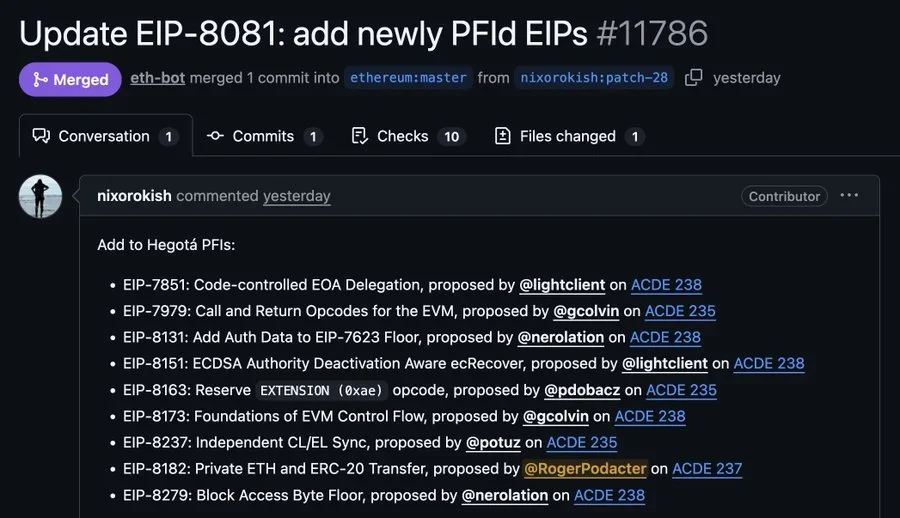 Ethereum EIP-8182 enters hard fork review process