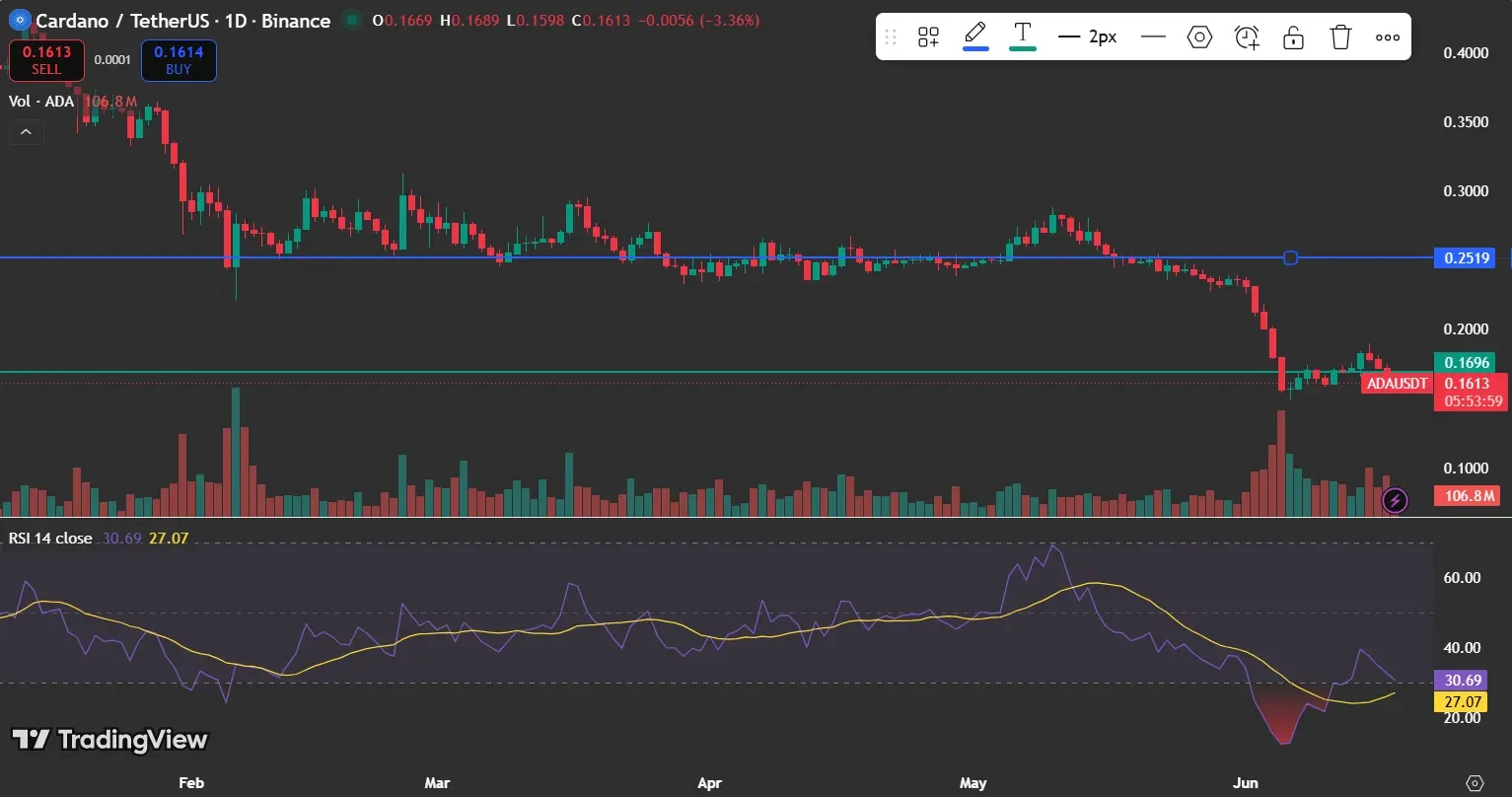 Cardano Price Tries to Hold Ground Near $0.16