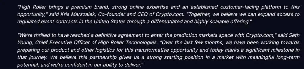 Details of High Roller parnersgip with crypto.com
Source: Highroller.com