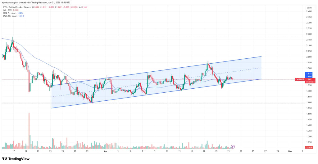 CVX price trades within ascending channel, confirming support and gradual bullish trend continuation