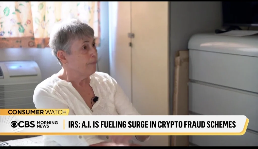 The 73-Year-Old woman narrating how the crypto scam operated.
Source: Cbsnews